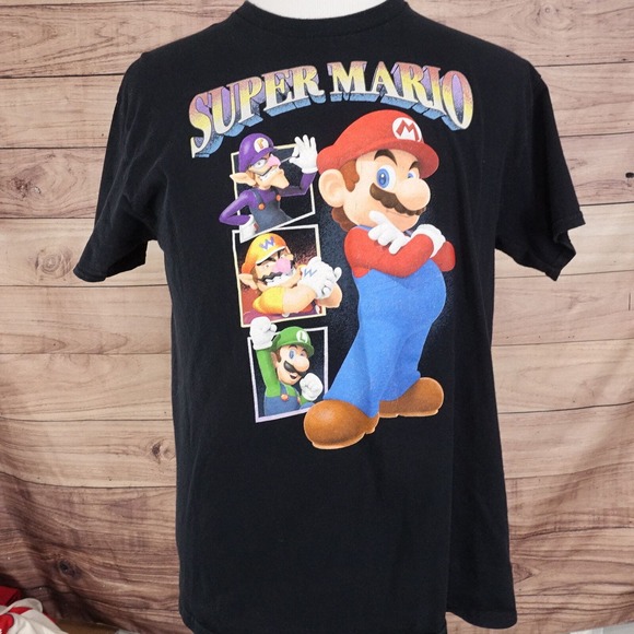 SUPER MARIO BROS LUIGI WARIO BLACK VIDEO GAME T-SHIRT SIZE L LARGE - Picture 2 of 6